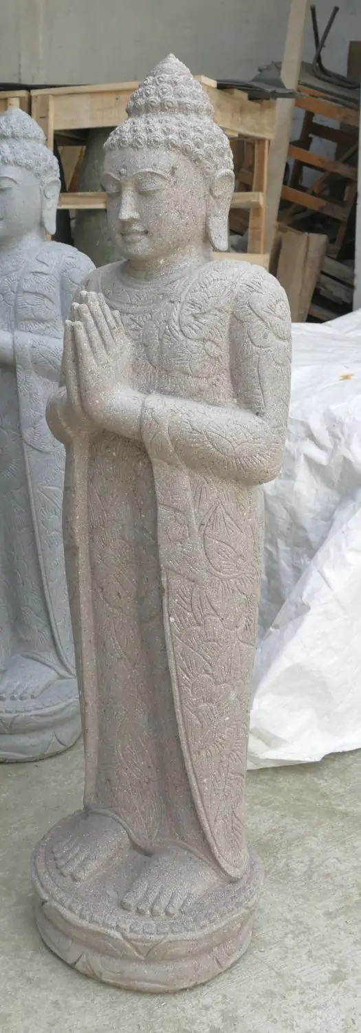  Product image 3 of the product “Standing Buddha with floral carving, Greeting position. 40 x 29 x 120cm. Natural stone (river stone), stonemasonry ”